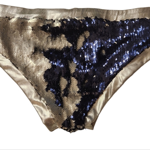 SEQUIN REVERABLE Blue & sliver festival wear boyshorts swim bottom. - Picture 2 of 6